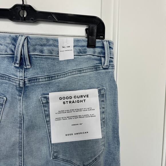 Good American Women's Jeans 14 32 Good Curve Straight Blue Light Wash High Rise - Picture 5 of 7